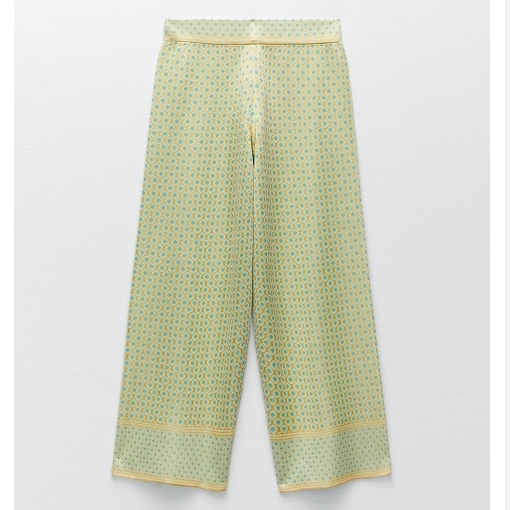 ZARA DIAMOND JACQUARD KNIT PANTS SIZE M - Picture 15 of 16